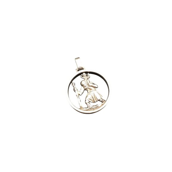 St. Christopher Charm Sterling Silver Double Sided Dimensional Religious Pendant - Picture 1 of 5